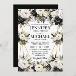 Bröllopsinbjudningar för svartvit Blommigt Inbjudningar