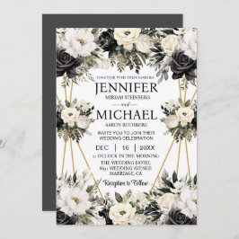 Bröllopsinbjudningar för svartvit Blommigt Inbjudningar