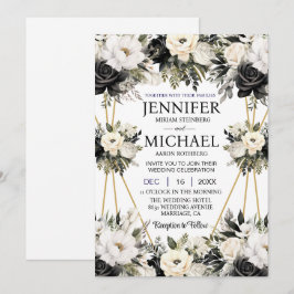 Bröllopsinbjudningar för svartvit Blommigt Inbjudningar