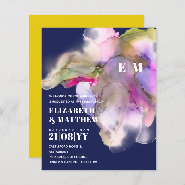 BRÖLLOPSINBJUDNINGAR för vattenfärg i BUDGET (Fram/baksida)