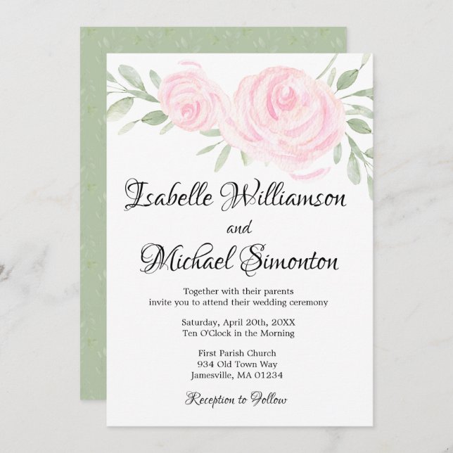 Bröllopsinbjudningar för vattenfärg  Rosa ros Inbjudningar (Fram/baksida)