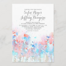 Bröllopsinbjudningar för vattenfärger - Blå Rosa F