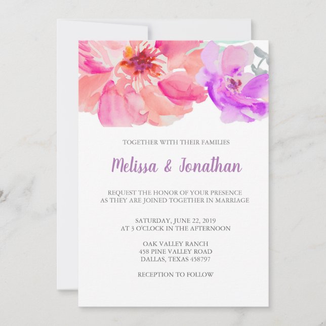 Bröllopsinbjudningar för vattenfärgsblommor inbjudningar (Framsida)