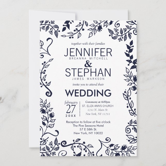 Bröllopsinbjudningar för vit och blå Elegant Inbjudningar (Framsida)
