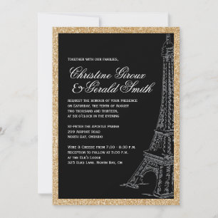 Bröllopsinbjudningar från Guld Glitter Eiffel Torn Inbjudningar