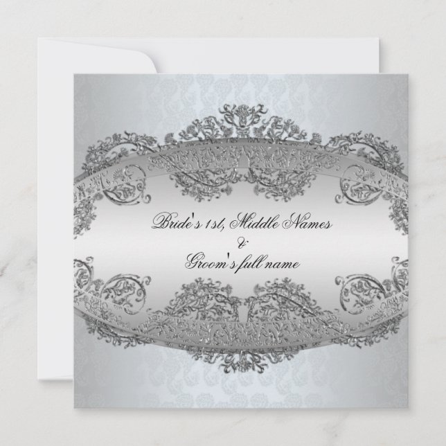 Bröllopsinbjudningar från Platinum Silver Damask r Inbjudningar (Framsida)