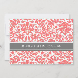 Bröllopsinbjudningar Grått Coral Damask Pattern Inbjudningar