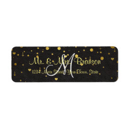 Bröllopsinbjudningar | Guld Confetti Monogram Returadress Etikett