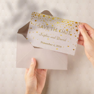 Bröllopsinbjudningar   Guld Confetti SPARAR DATUM Spara Datumet