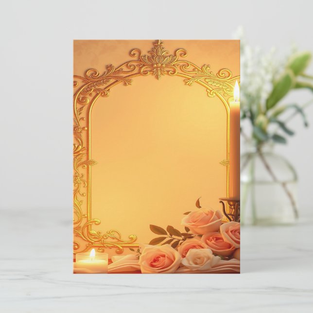 bröllopsinbjudningar, guld-foliedesign,  rosa inbjudningar (Stående Fram)