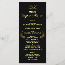 Bröllopsinbjudningar | Guld Peacock Black Menu Meny