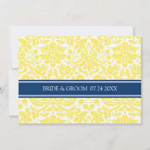 Bröllopsinbjudningar Gult Blue Damask Pattern Inbjudningar