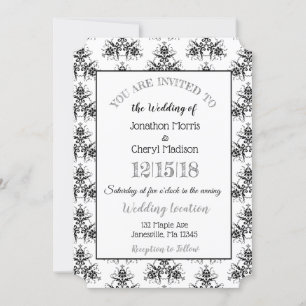 Bröllopsinbjudningar i Black and White Damask Clas Inbjudningar