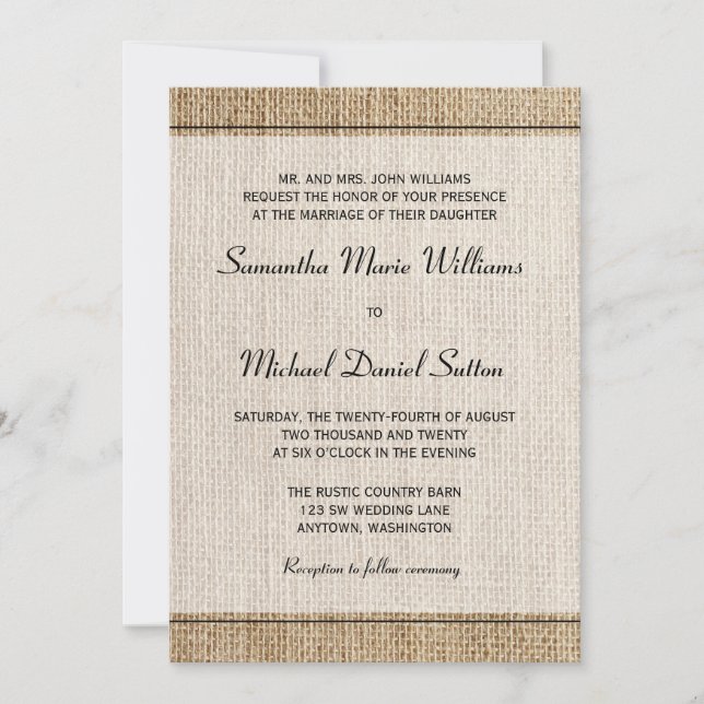 Bröllopsinbjudningar i Burlap Black Gräns Inbjudningar (Framsida)