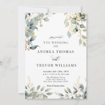 Bröllopsinbjudningar i Eucalyptus Grey och Guld