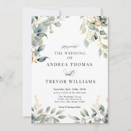 Bröllopsinbjudningar i Eucalyptus Grey och Guld Inbjudningar