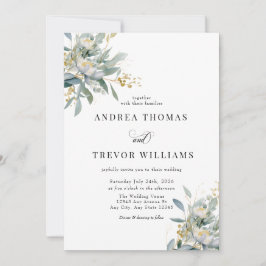 Bröllopsinbjudningar i Eucalyptus Grey och Guld Inbjudningar