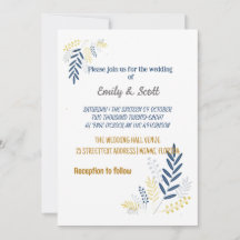 Bröllopsinbjudningar i guld-blått grenar