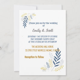 Bröllopsinbjudningar i guld-blått grenar inbjudningar