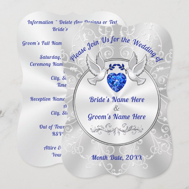 Bröllopsinbjudningar med Love birds, blåhjärta Inbjudningar (Fram/baksida)