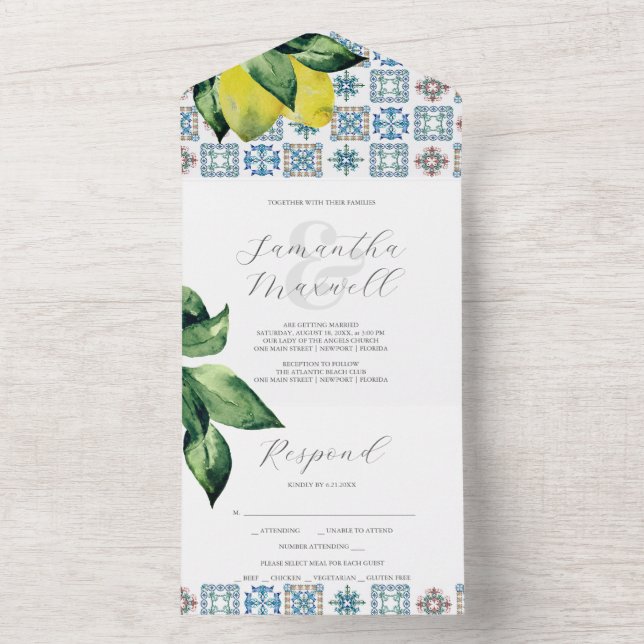 Bröllopsinbjudningar med OSA kort Amalfi Tile (Inside)