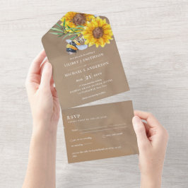 Bröllopsinbjudningar med RSVP Rustika Solrosor Bin