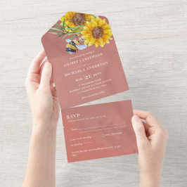 Bröllopsinbjudningar med RSVP Rustika solrosor Bin