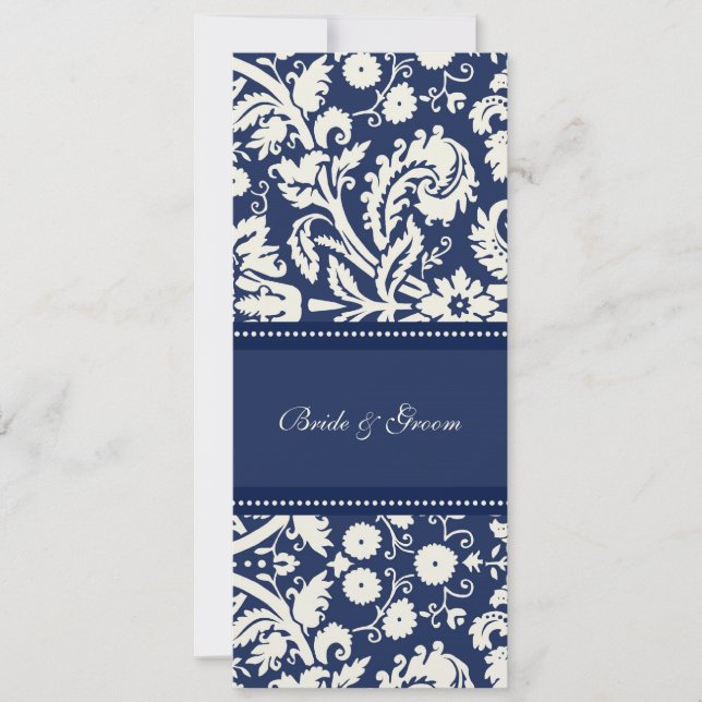 Bröllopsinbjudningar Mörkblå Kräm Damask Inbjudningar (Framsida)