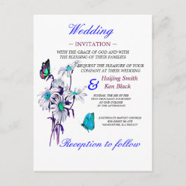 Bröllopsinbjudningar och blå Daisy Inbjudan Vykort