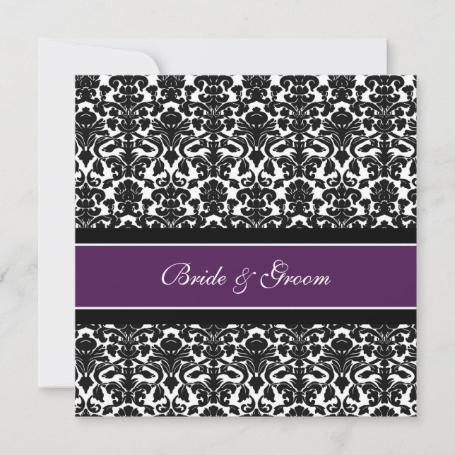 Bröllopsinbjudningar Plum Black White Damask Inbjudningar (Framsida)