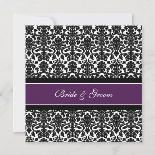 Bröllopsinbjudningar Plum Black White Damask Inbjudningar