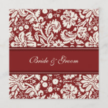 Bröllopsinbjudningar Red Cream Damask