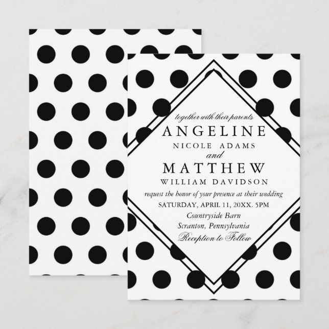 Bröllopsinbjudningar| Svart klassisk Polka-punkt Inbjudningar (Fram/baksida)