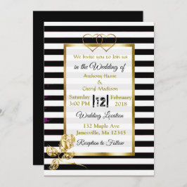Bröllopsinbjudningar till Black and White Rand Gul Inbjudningar