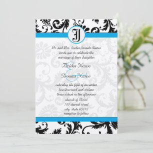 Bröllopsinbjudningar till Black Damask Aquamarine  Inbjudningar