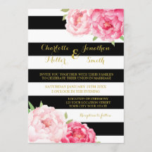 Bröllopsinbjudningar till Black Rand Rosa Flowers