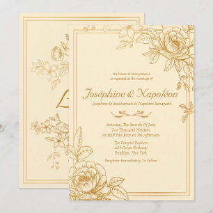 Bröllopsinbjudningar till Blommigten elegant Guld Inbjudningar