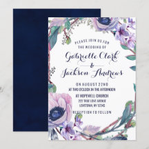 Bröllopsinbjudningar till boho Feather och Blommig