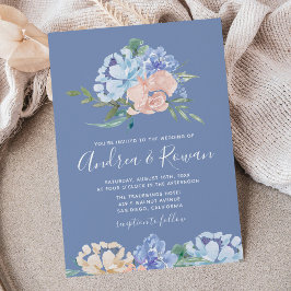 Bröllopsinbjudningar till dammblått och Rosa Blomm Spara Datumet
