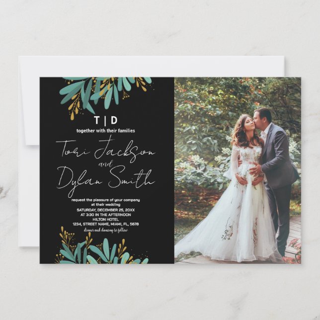 Bröllopsinbjudningar till grönt Träd med foto Inbjudningar (Framsida)