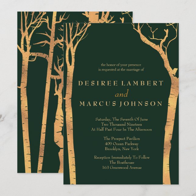 Bröllopsinbjudningar till guld Birch Träd Inbjudningar (Fram/baksida)