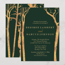 Bröllopsinbjudningar till guld Birch Träd