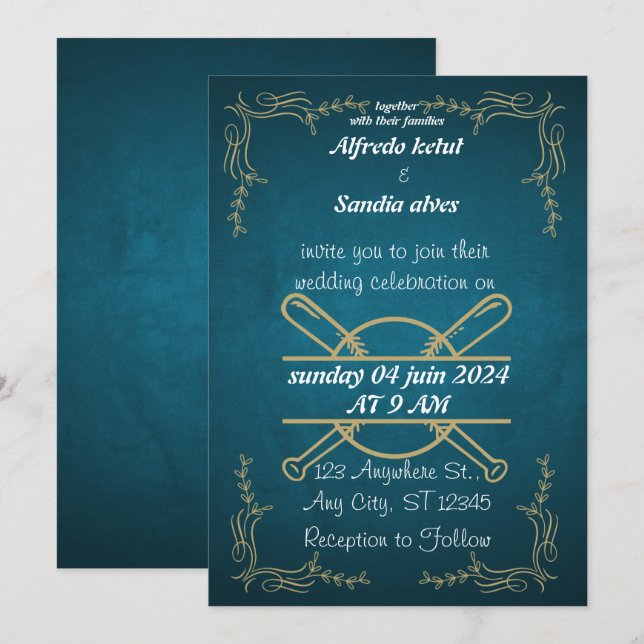 Bröllopsinbjudningar till idrottstememinot i Baseb Inbjudningar (Fram/baksida)