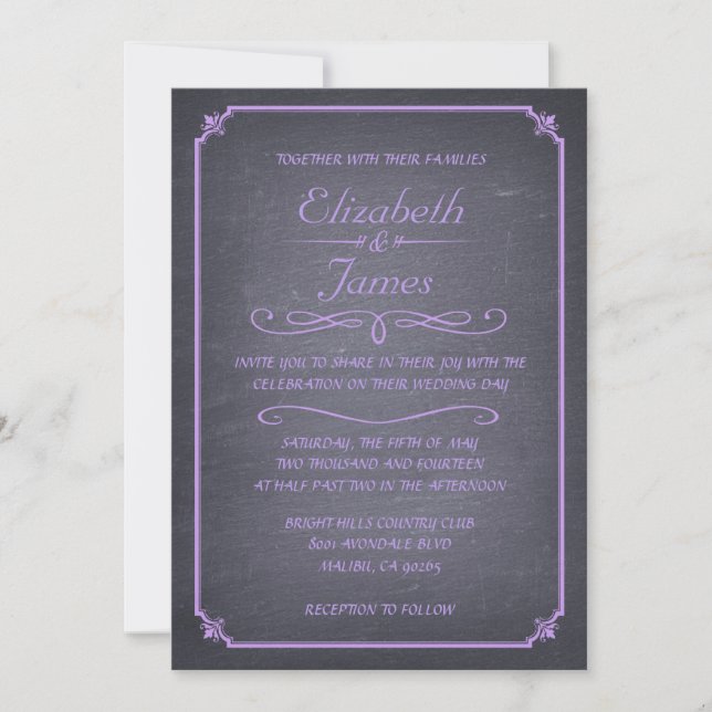Bröllopsinbjudningar till Lavender Vintage Chalkbo Inbjudningar (Framsida)