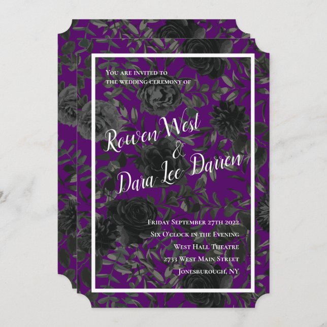 Bröllopsinbjudningar till lila och Svarta Ro Inbjudningar (Fram/baksida)