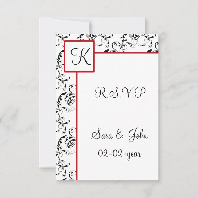 Bröllopsinbjudningar till Red Black Damask Inbjudningar (Framsida)