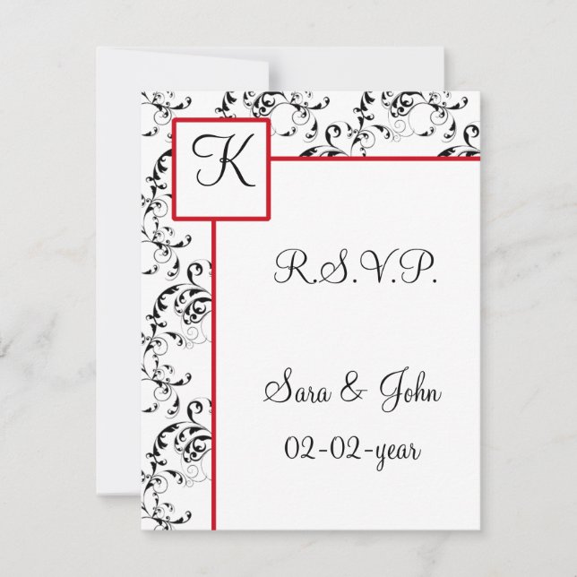 Bröllopsinbjudningar till Red Black Damask Inbjudningar (Framsida)