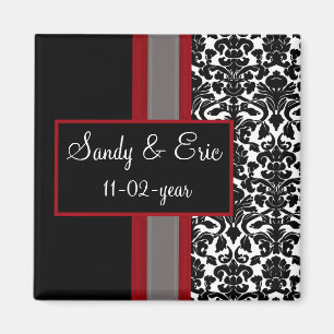 Bröllopsinbjudningar till Red White Black Damask Magnet