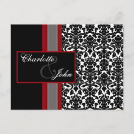 Bröllopsinbjudningar till Red White Black Damask Meddelande Vykort