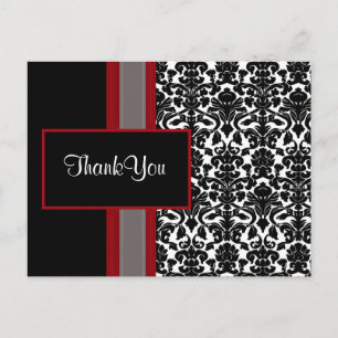 Bröllopsinbjudningar till Red White Black Damask Vykort